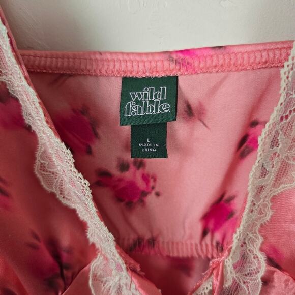 Wild Fable  Salmon Pink Satin Lace Babydoll Slip Dress Whimsical Fairycore L - Picture 4 of 14